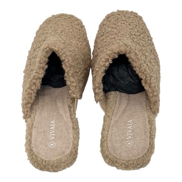 Vivaia Margot Square Toe Tan Sherpa Wedge Mules Women’s 38/7.5 - Picture 10 of 15